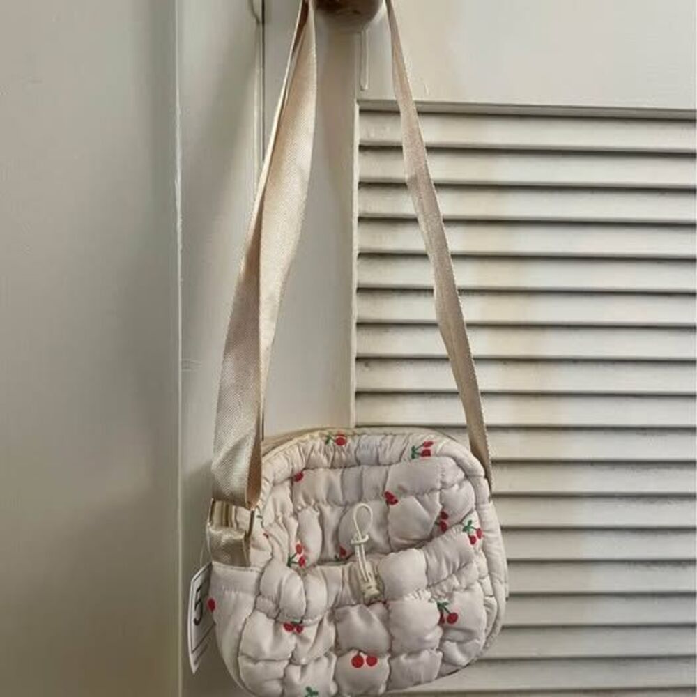 Cherry Purse Bag with Adjustable Strap and Gold Details
